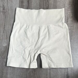 Women's Cream Ribbed High-Waist Shorts